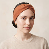 Gomba twisted-front cashmere headband in Amber, worn, view 1