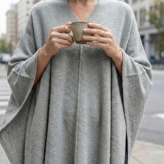 The V-Neck Poncho | 100% Undyed Pure Himalayan Cashmere