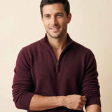 Men's cashmere half-zip sweater, Embrace in Wine Red - view 1