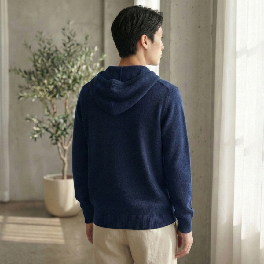 Dark Navy Original 100% Pure Himalayan Cashmere Zip Hoodie