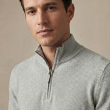 The Executive Quarter-Zip | Mid-Weight Undyed Cashmere (300g) Light Grey Melange