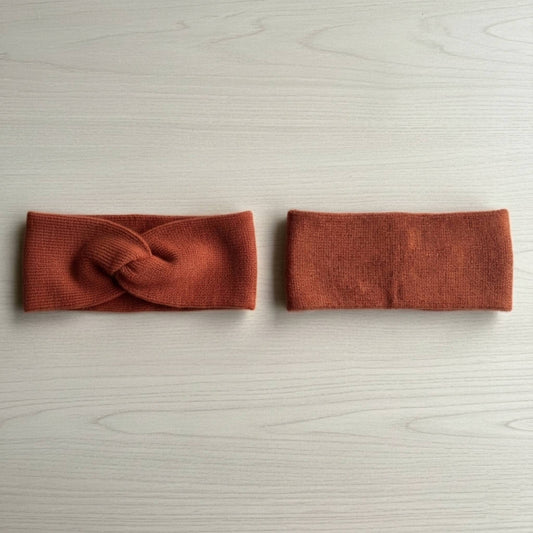 The Gomba Band | Twisted Front 100% Pure Cashmere Headband | 2-Ply 16 Micron Hand-Knit Ear Warmer Amber