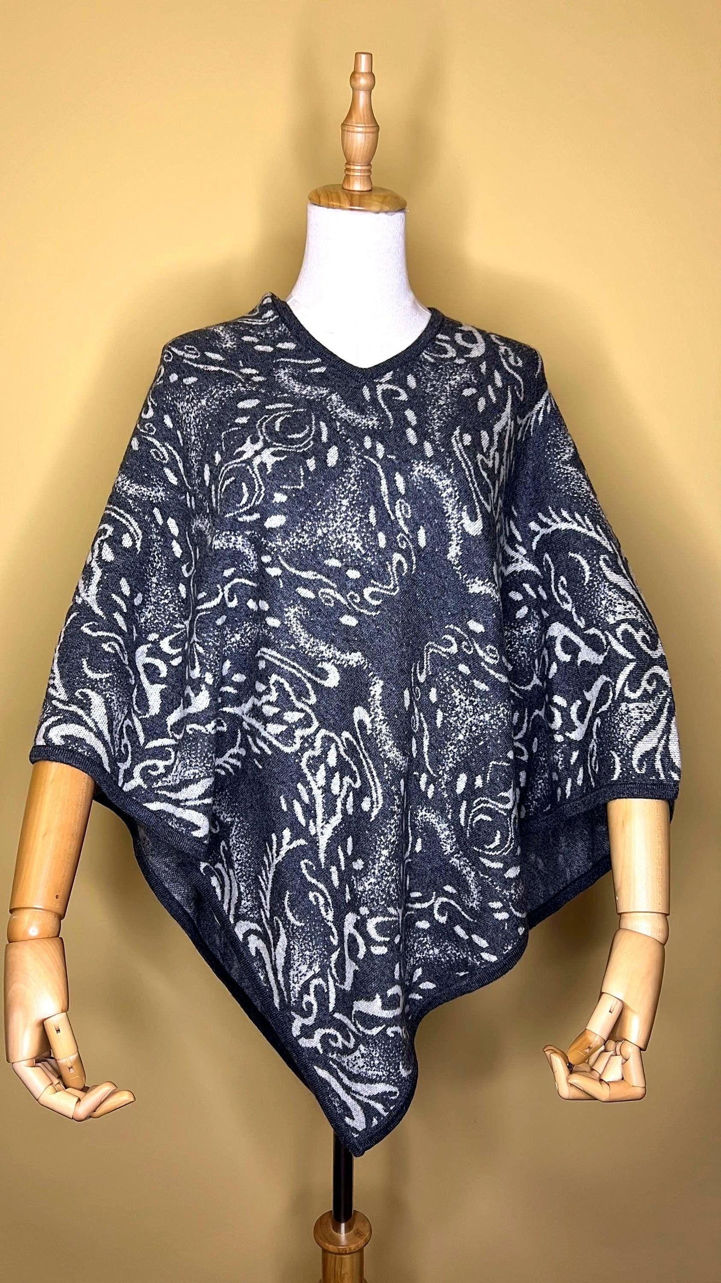 NPIA Certified 100% Pure Cashmere Poncho | Himalayan Changra Goat Cashmere | Smoky Magnolia Cape Wrap | Nepal Handmade Ethical Premium