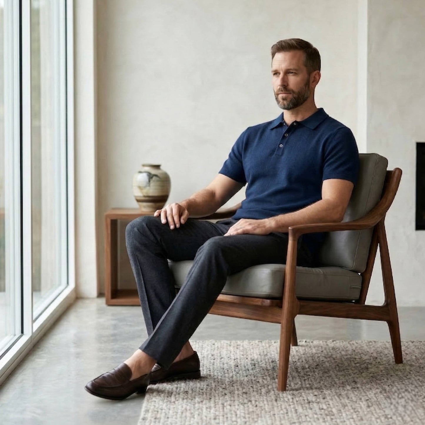 Exclusive Dark Navy Cashmere Polo T-Shirt for Men