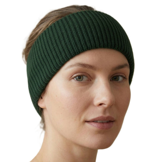 Aura Headband | 100% Pure Himalayan Cashmere Ear Warmer | 2-Ply 16 Micron Hand-Knit Wrap Pine