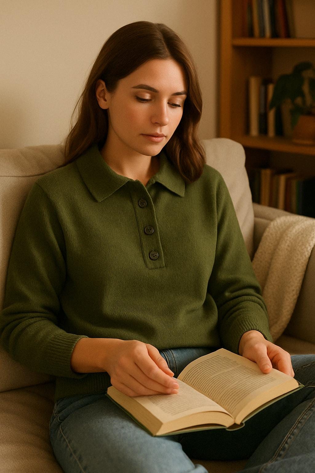 100% Pure Himalayan Cashmere Polo Sweater - Mustang Collection Sage Green