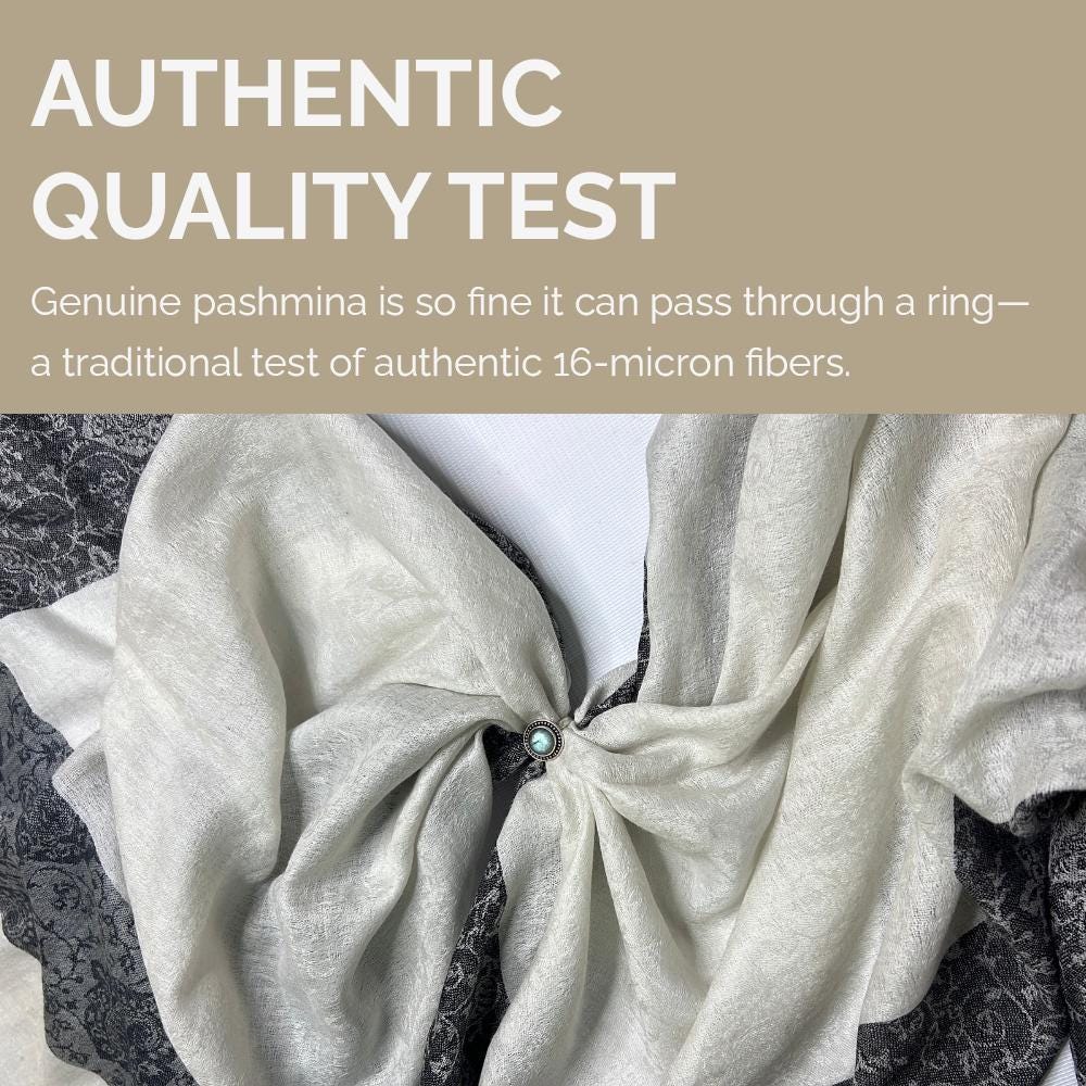 100% Pure Himalayan Cashmere Pashmina Shawl - Namche Moonlight Silver