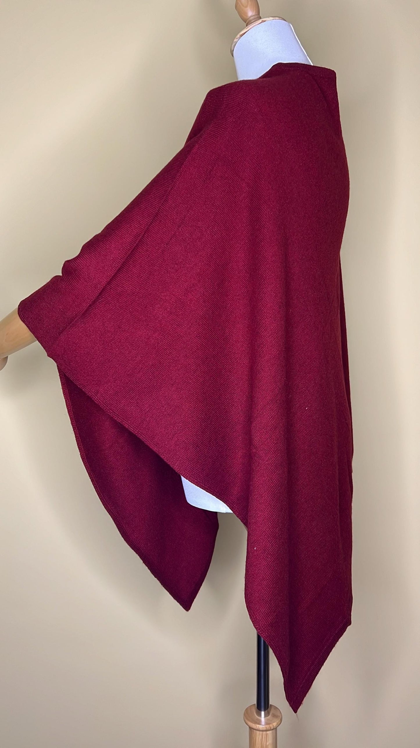 100% Pure Himalayan Cashmere Pashmina Poncho - Mustang Collection Ruby Red