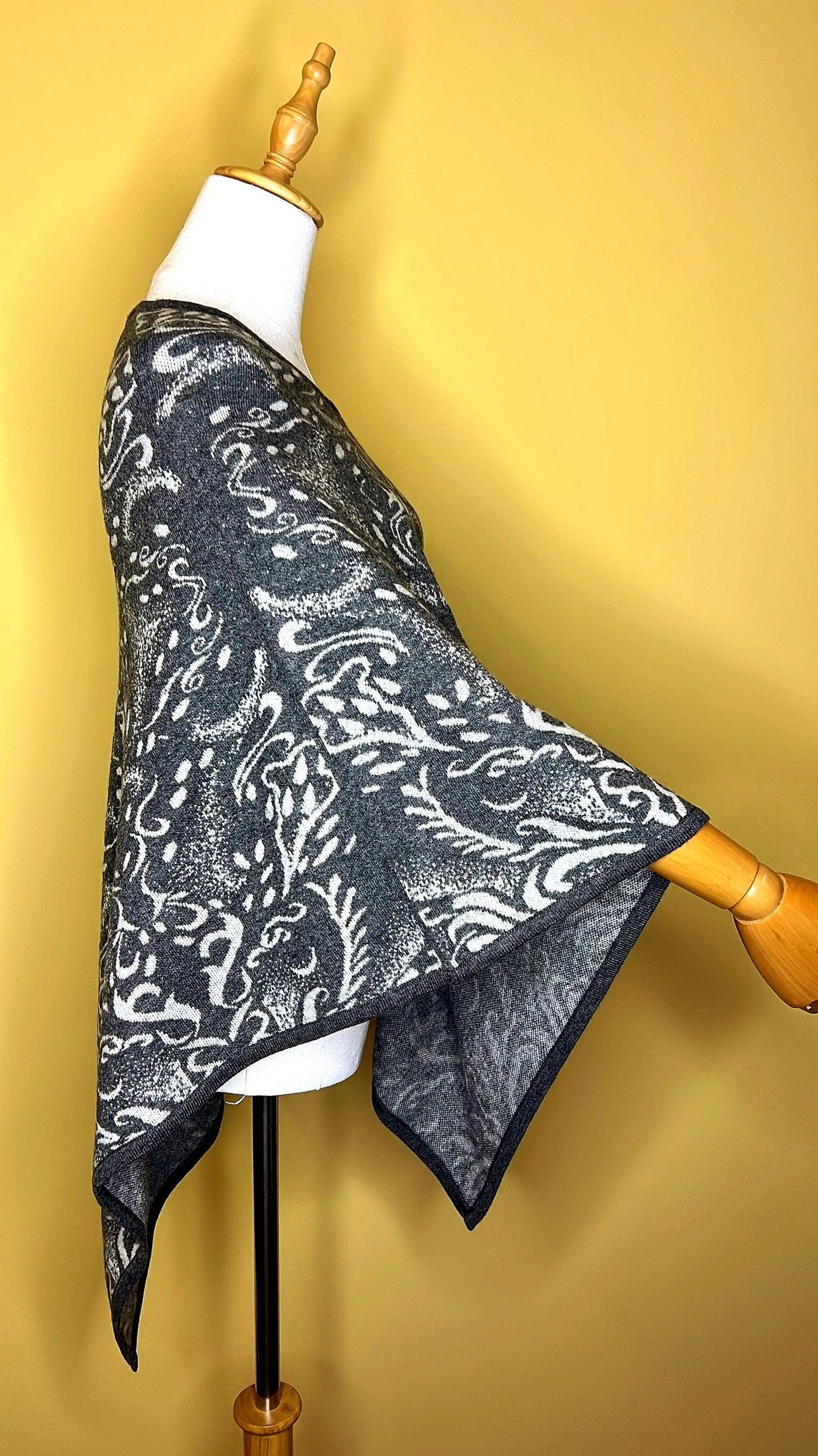 NPIA Certified 100% Pure Cashmere Poncho | Himalayan Changra Goat Cashmere | Smoky Magnolia Cape Wrap | Nepal Handmade Ethical Premium
