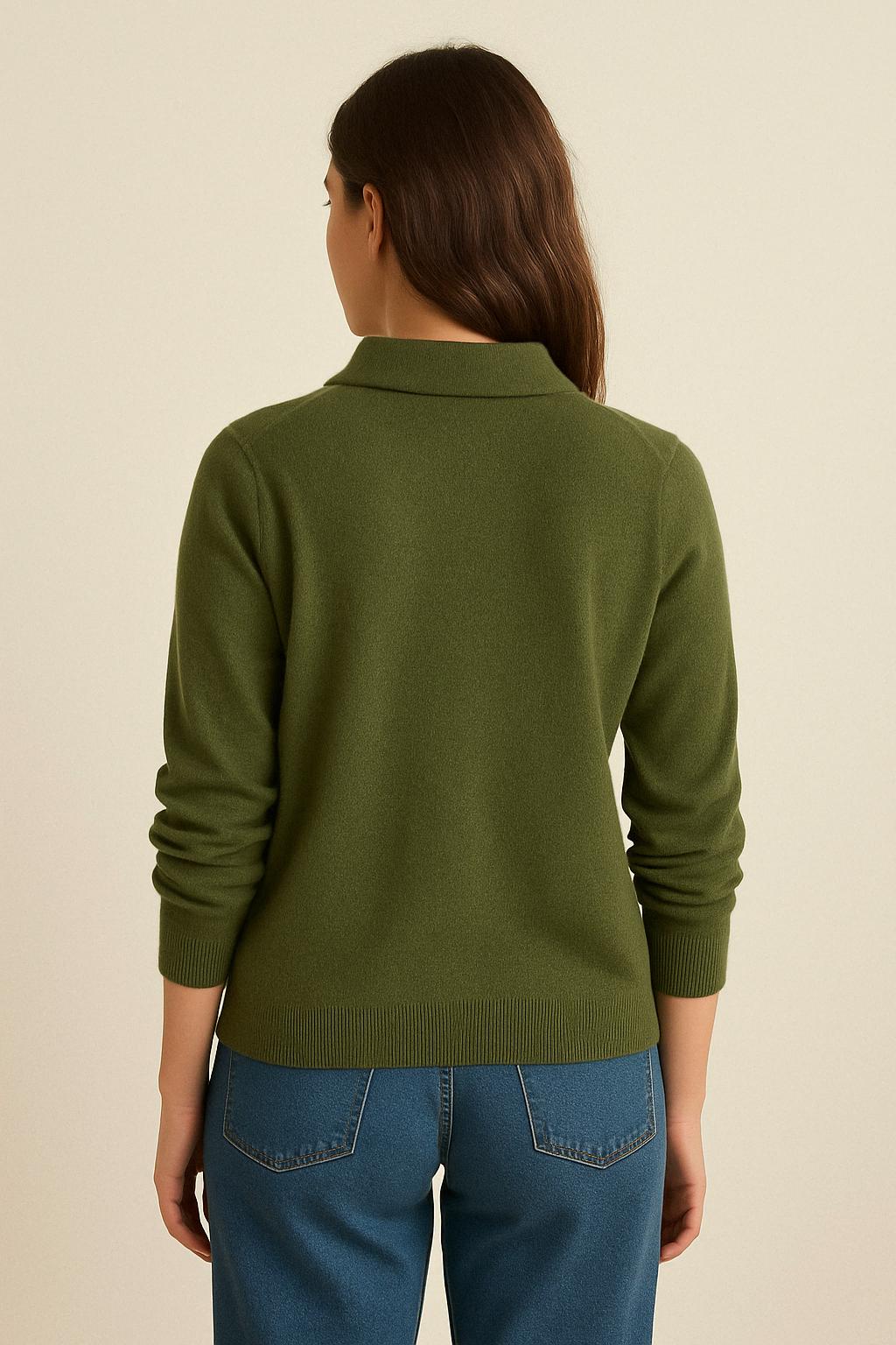 100% Pure Himalayan Cashmere Polo Sweater - Mustang Collection Sage Green
