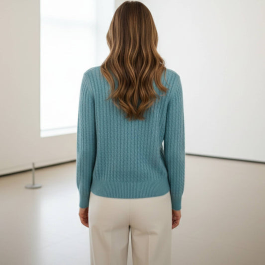 Grace Cable-Knit Cashmere Crewneck | 100% Pure Himalayan Women's Sweater Aqua