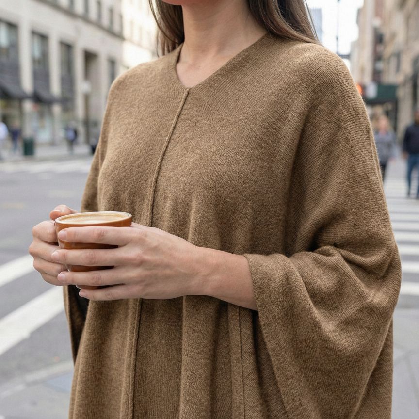 Undyed Pure Himalayan Cashmere V-Neck Poncho For Women