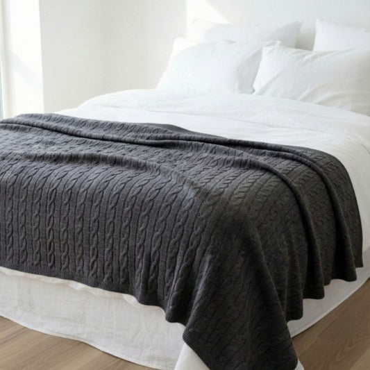 Heirloom Cable-Knit Cashmere Throw | 100% Pure Himalayan