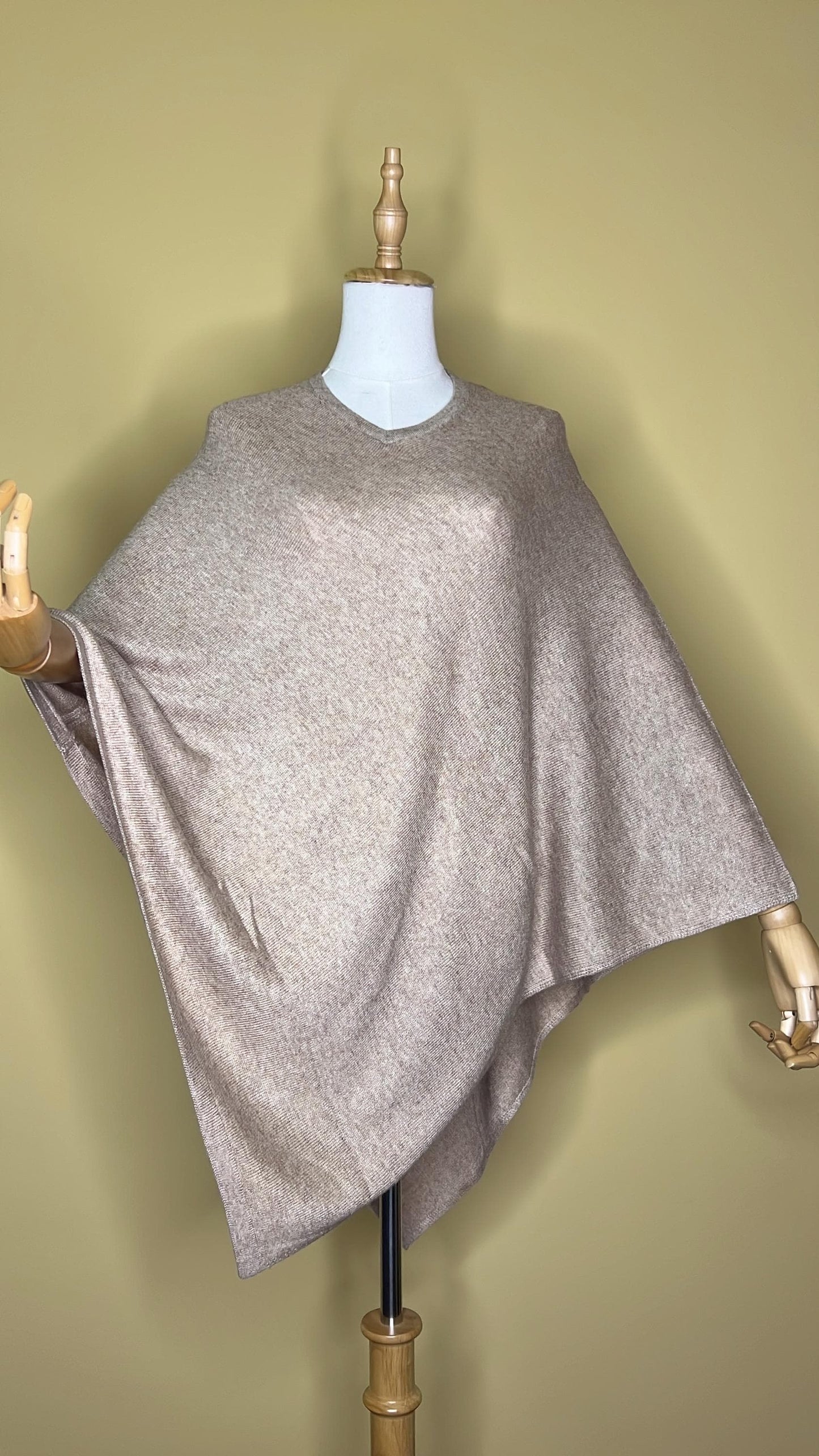 100% Pure Himalayan Cashmere Pashmina Poncho - Upper Mustang Collection Natural Beige