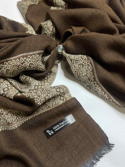 NPIA Certified 100% Pure Himalayan Cashmere Pashmina Shawl - Annapurna Espresso Brown