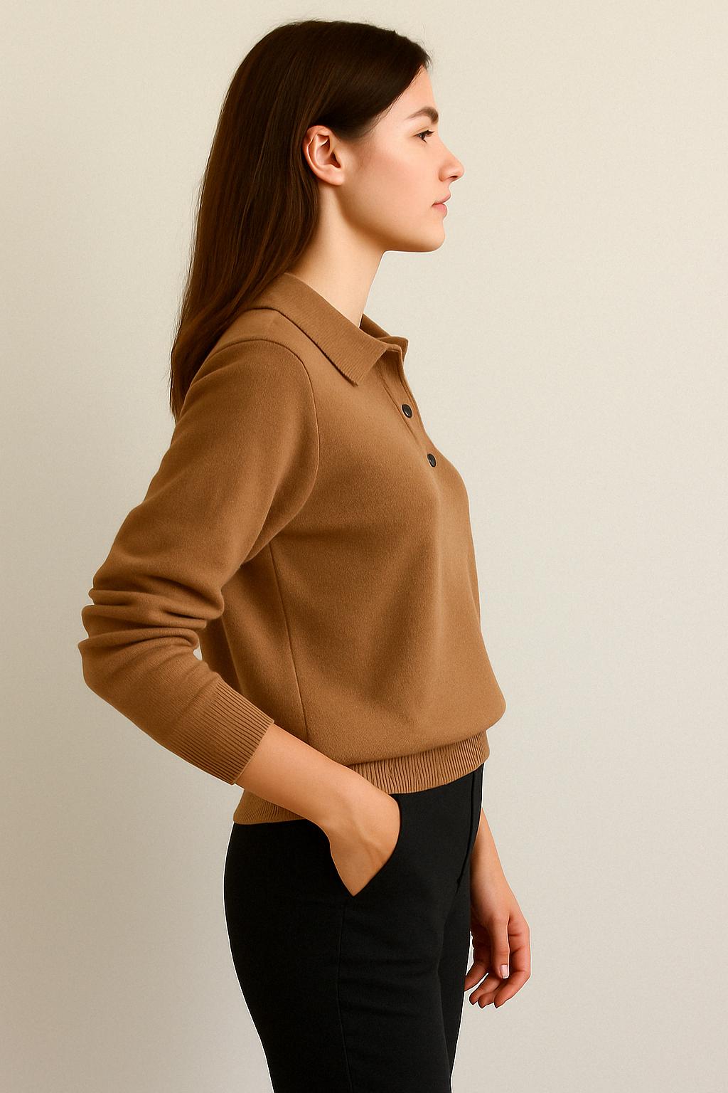 100% Pure Himalayan Cashmere Polo Sweater - Annapurna Collection Camel Brown