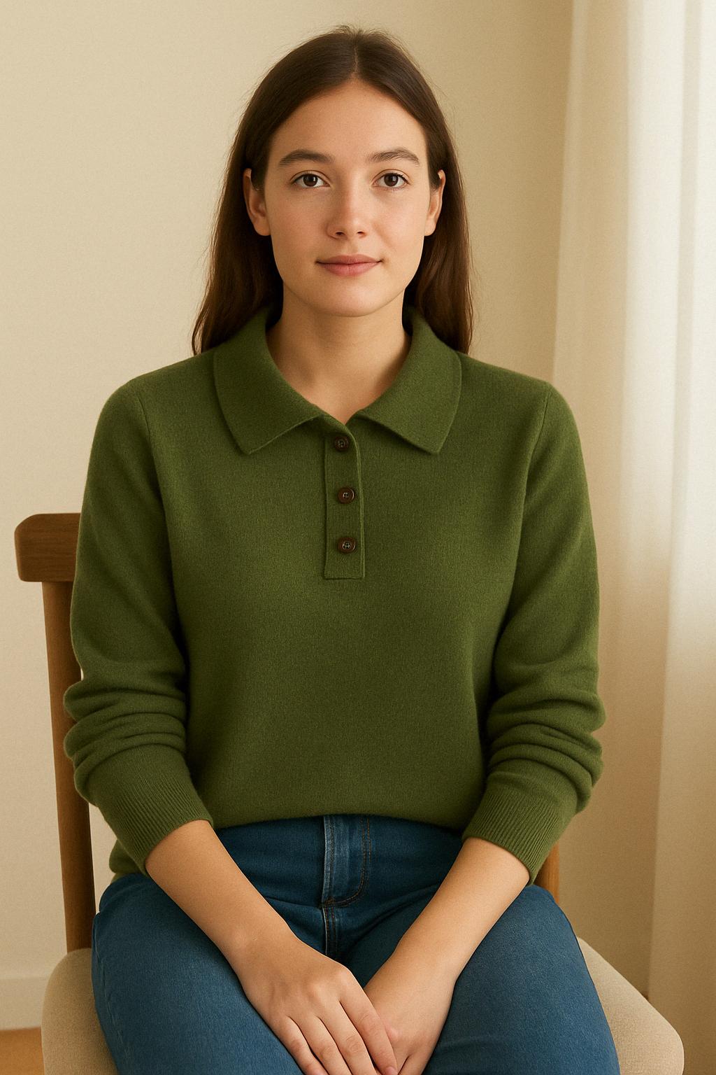 100% Pure Himalayan Cashmere Polo Sweater - Mustang Collection Sage Green