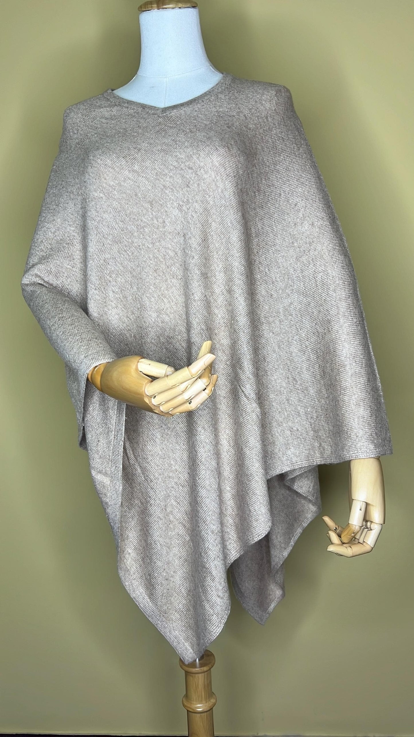 100% Pure Himalayan Cashmere Pashmina Poncho - Upper Mustang Collection Natural Beige