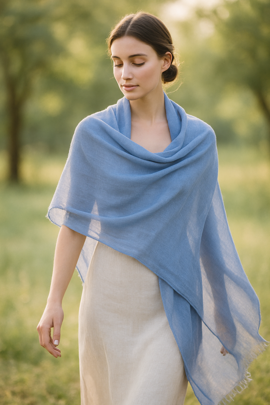 100% Pure Himalayan Cashmere Pashmina Shawl - Namche Collection Sky Blue