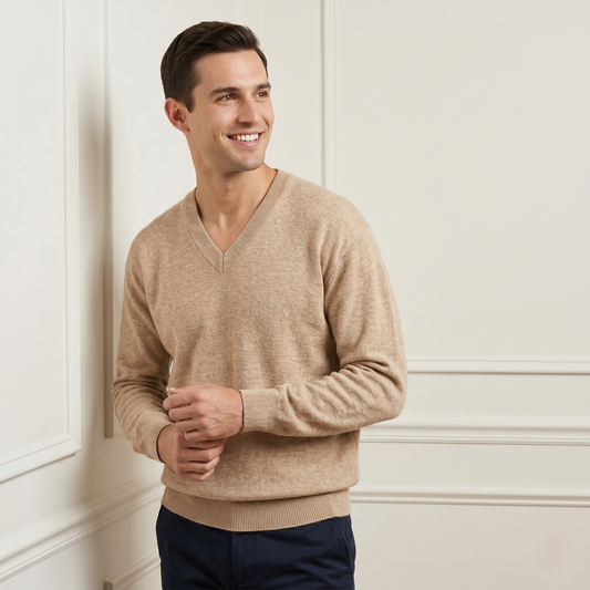 Executive V-Neck Undyed Himalayan Cashmere Sweater