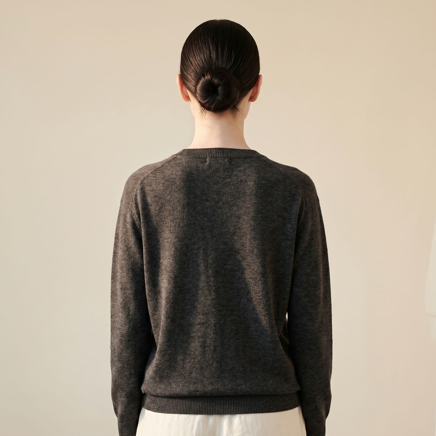 V - Neck Undyed Cashmere Sweater For Women