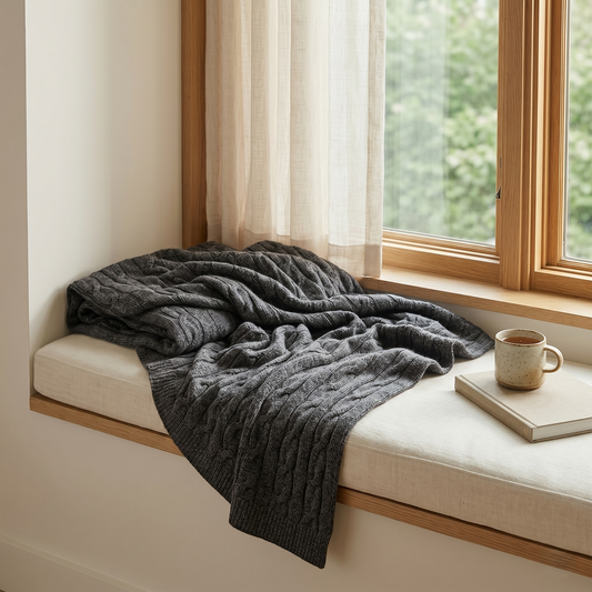Heirloom Cable-Knit Pure Himalayan Cashmere Throw