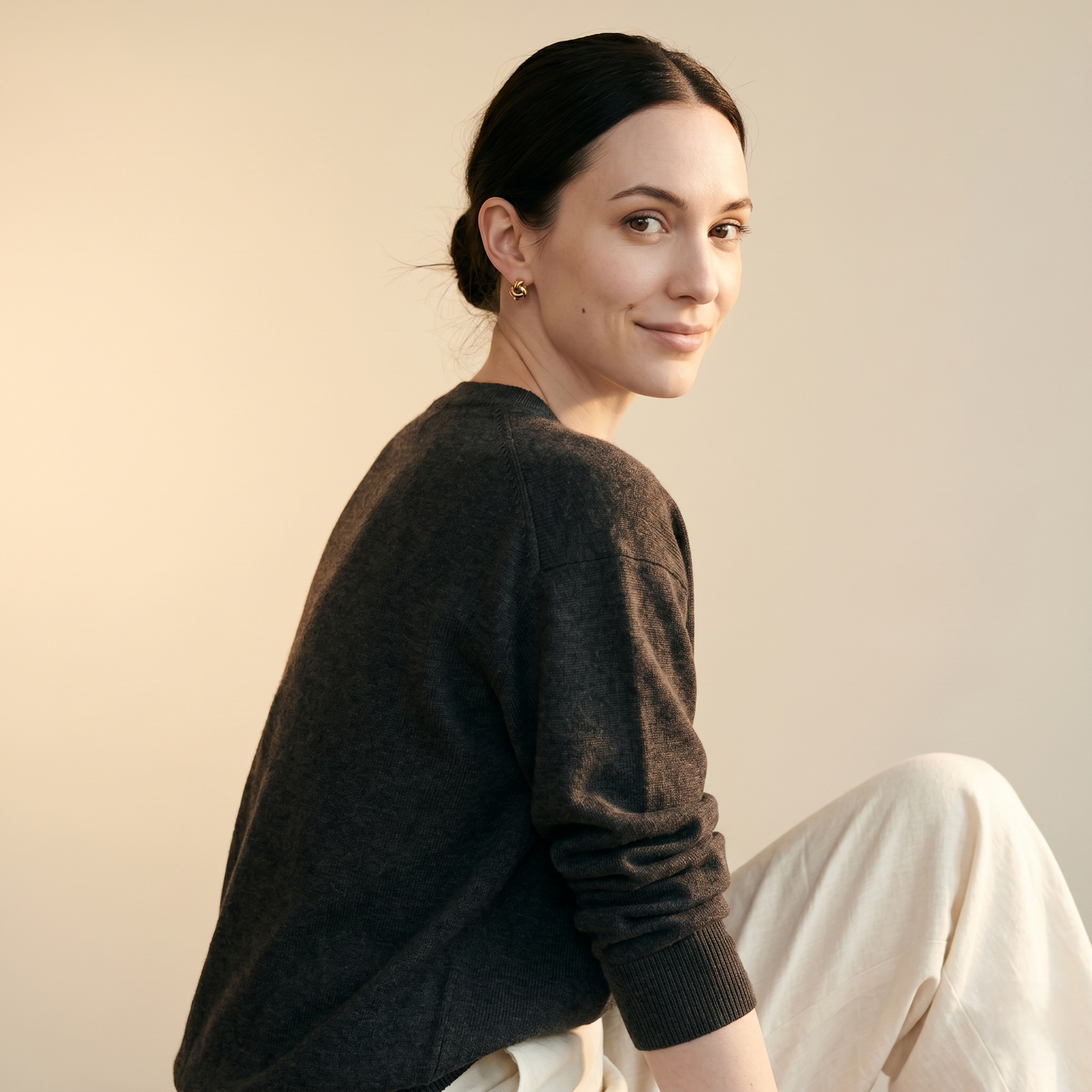 V - Neck Undyed Cashmere Sweater For Women
