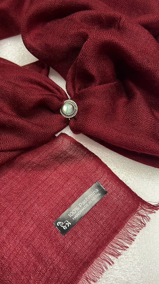 NPIA Certified 100% Pure Himalayan Cashmere Pashmina Shawl - Mustang Wine Red