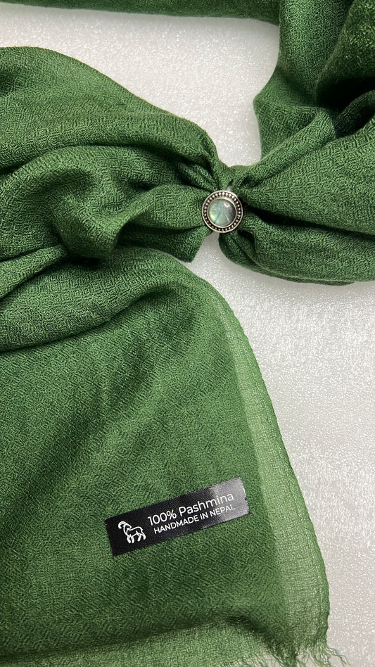 NPIA Certified 100% Pure Himalayan Cashmere Pashmina Shawl - Mustang Forest Green
