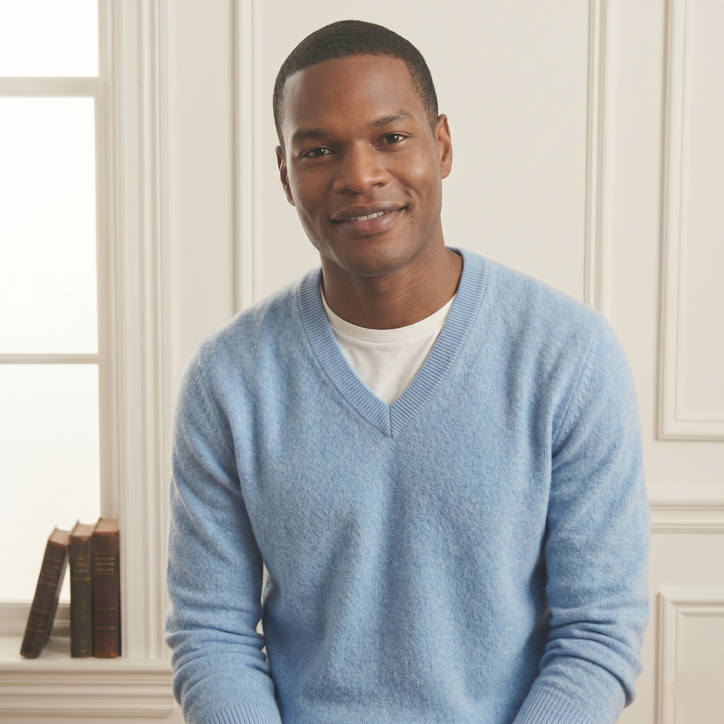 Sky blue V-Neck Full Sleeve Cashmere Sweater for Men