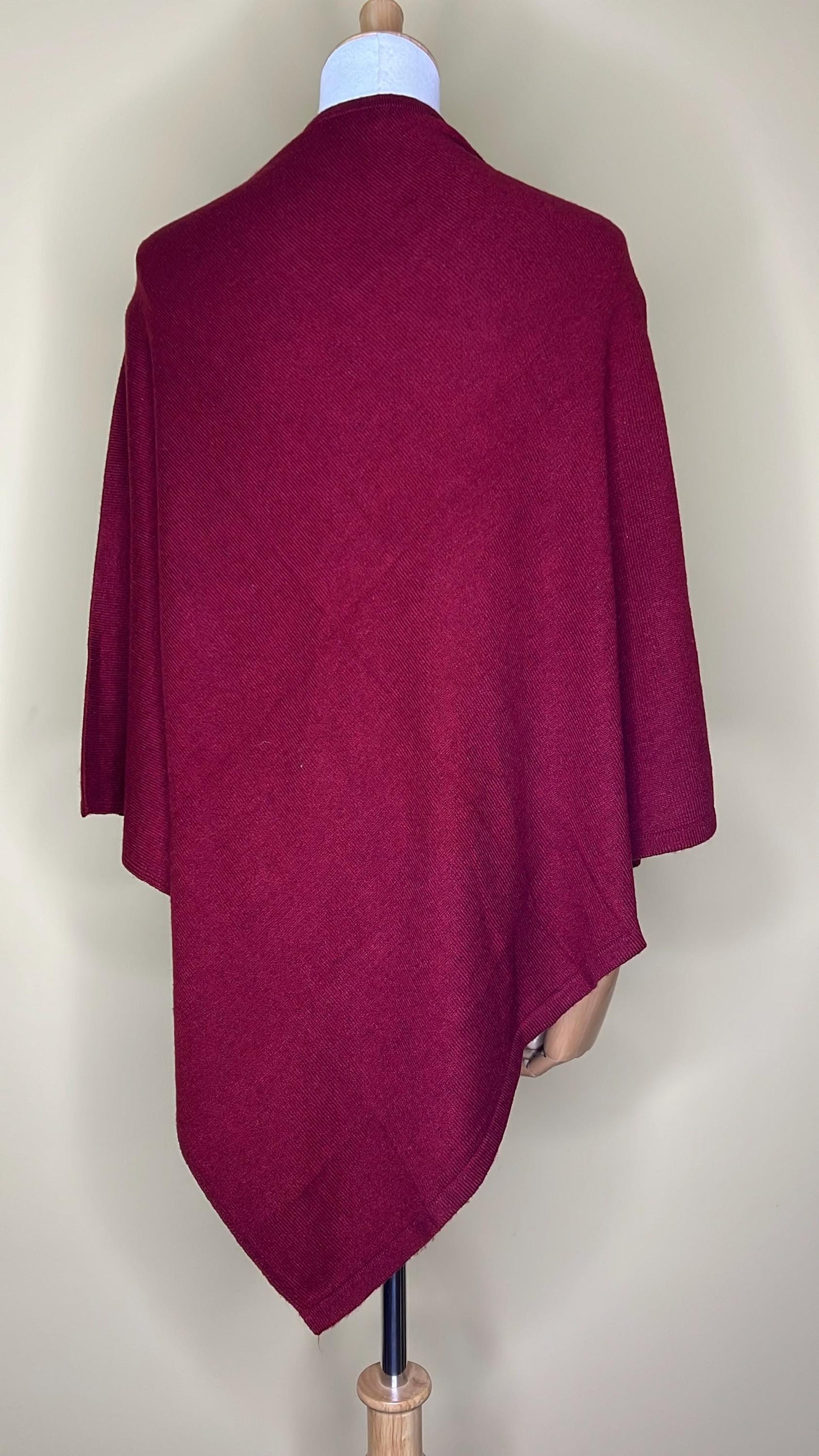 100% Pure Himalayan Cashmere Pashmina Poncho - Mustang Collection Ruby Red