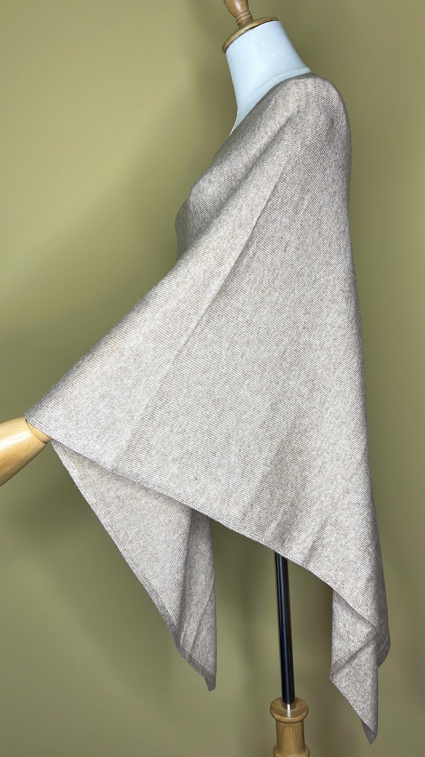 100% Pure Himalayan Cashmere Pashmina Poncho - Upper Mustang Collection Natural Beige