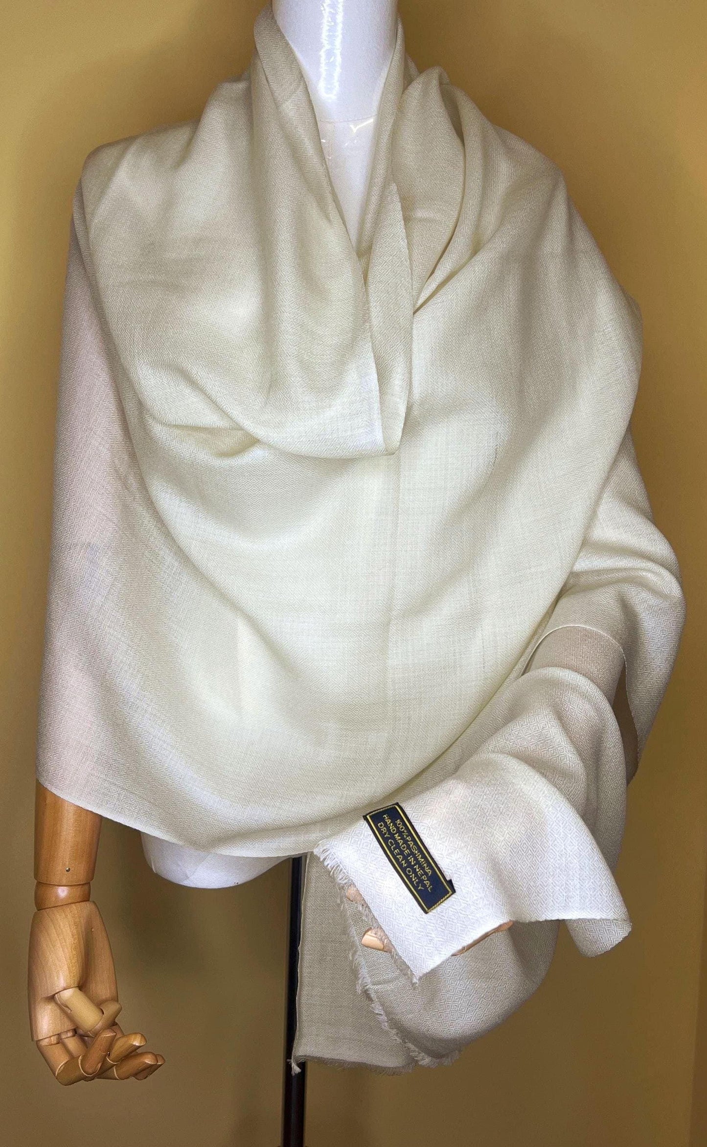 100% Pure Himalayan Cashmere Pashmina Shawl - Mustang Collection Everest White