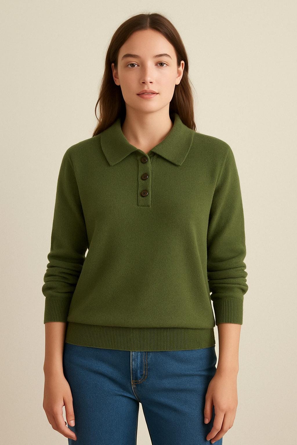 100% Pure Himalayan Cashmere Polo Sweater - Mustang Collection Sage Green