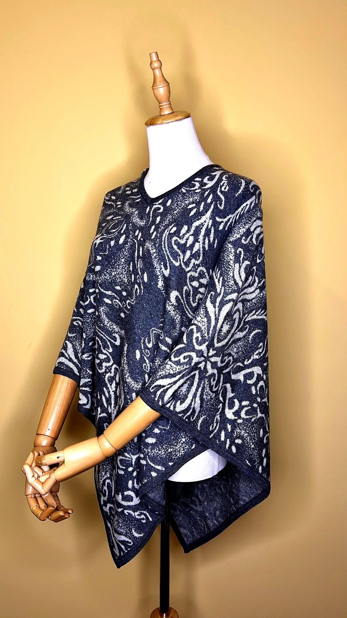 NPIA Certified 100% Pure Cashmere Poncho | Himalayan Changra Goat Cashmere | Smoky Magnolia Cape Wrap | Nepal Handmade Ethical Premium