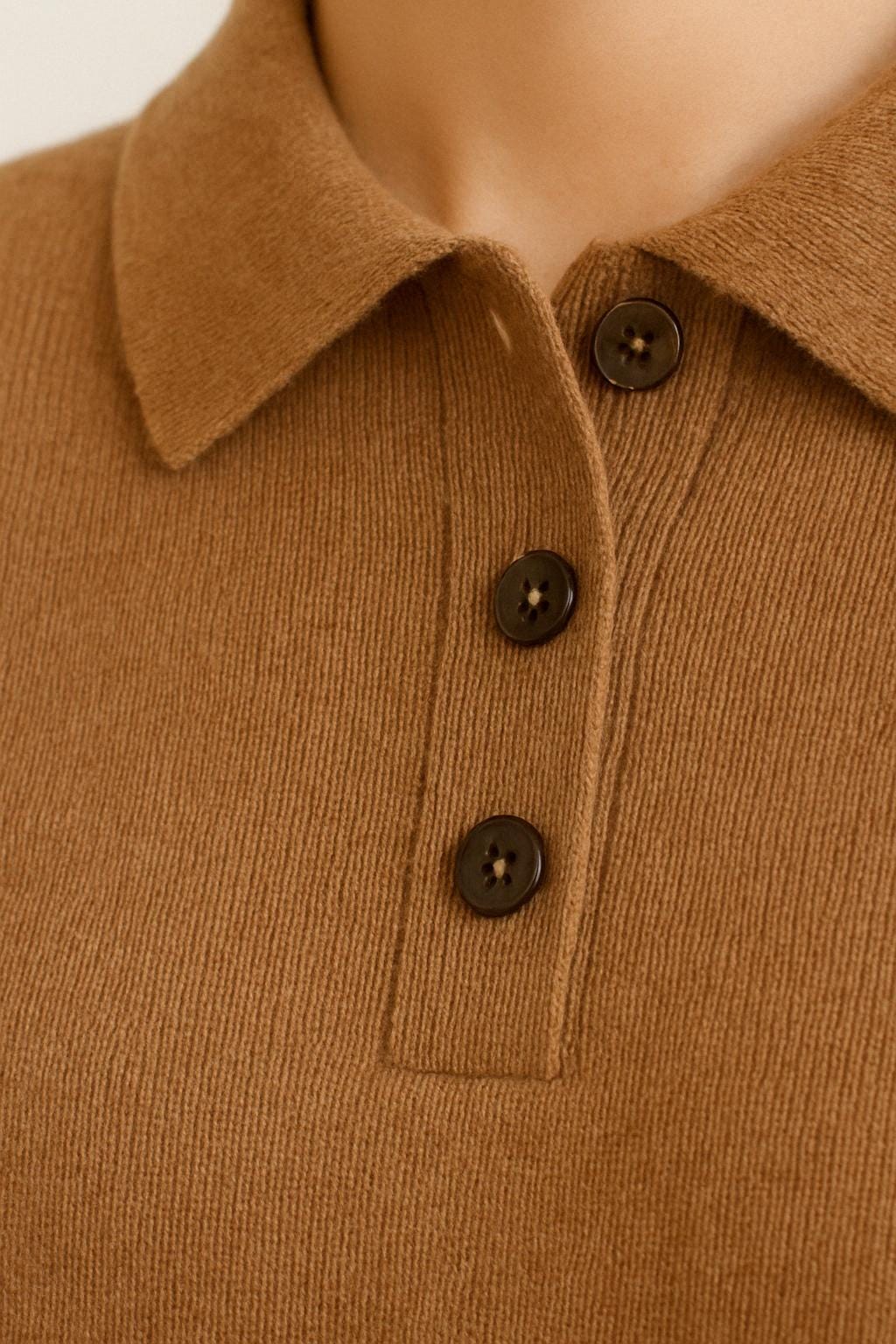 100% Pure Himalayan Cashmere Polo Sweater - Annapurna Collection Camel Brown