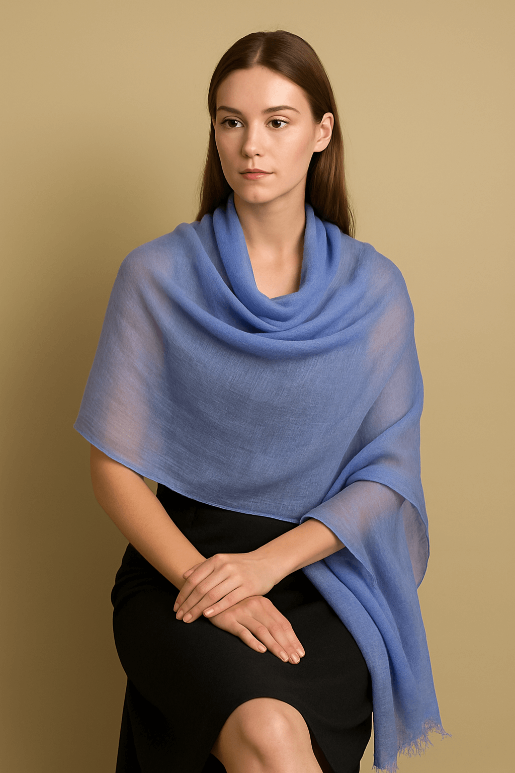 NPIA Certified 100% Pure Himalayan Cashmere Pashmina Shawl - Namche Sky Blue - Lumusae
