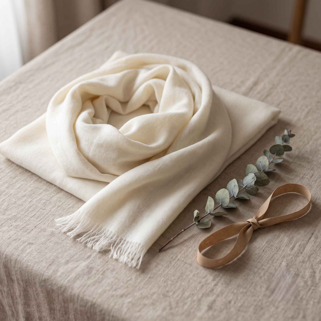 Mustang Everest White pure Himalayan cashmere pashmina shawl, handwoven in Nepal, styled as a gift