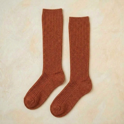 Amber women's 100% cashmere knee-high socks - pair shown flat