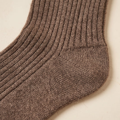 Brown women's 100% cashmere knee-high socks - pair shown flat