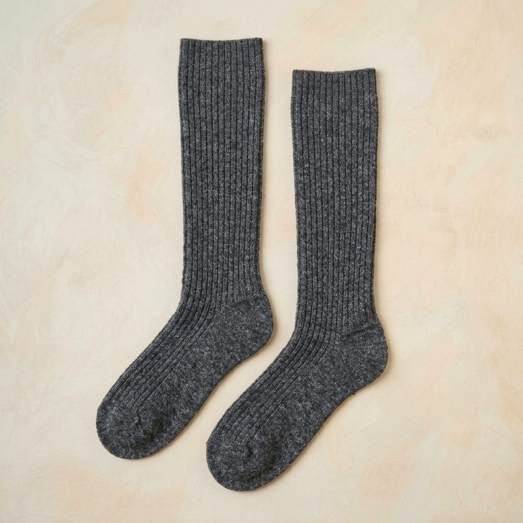 Dark Grey Melange women's undyed cashmere knee-high socks - pair shown flat