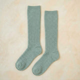 Heathered Jade women's 100% cashmere knee-high socks - pair shown flat