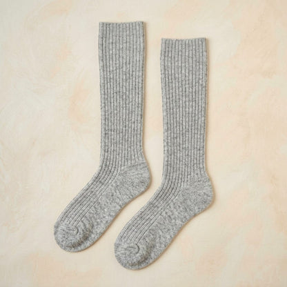 Light Grey Melange women's undyed cashmere knee-high socks - pair shown flat