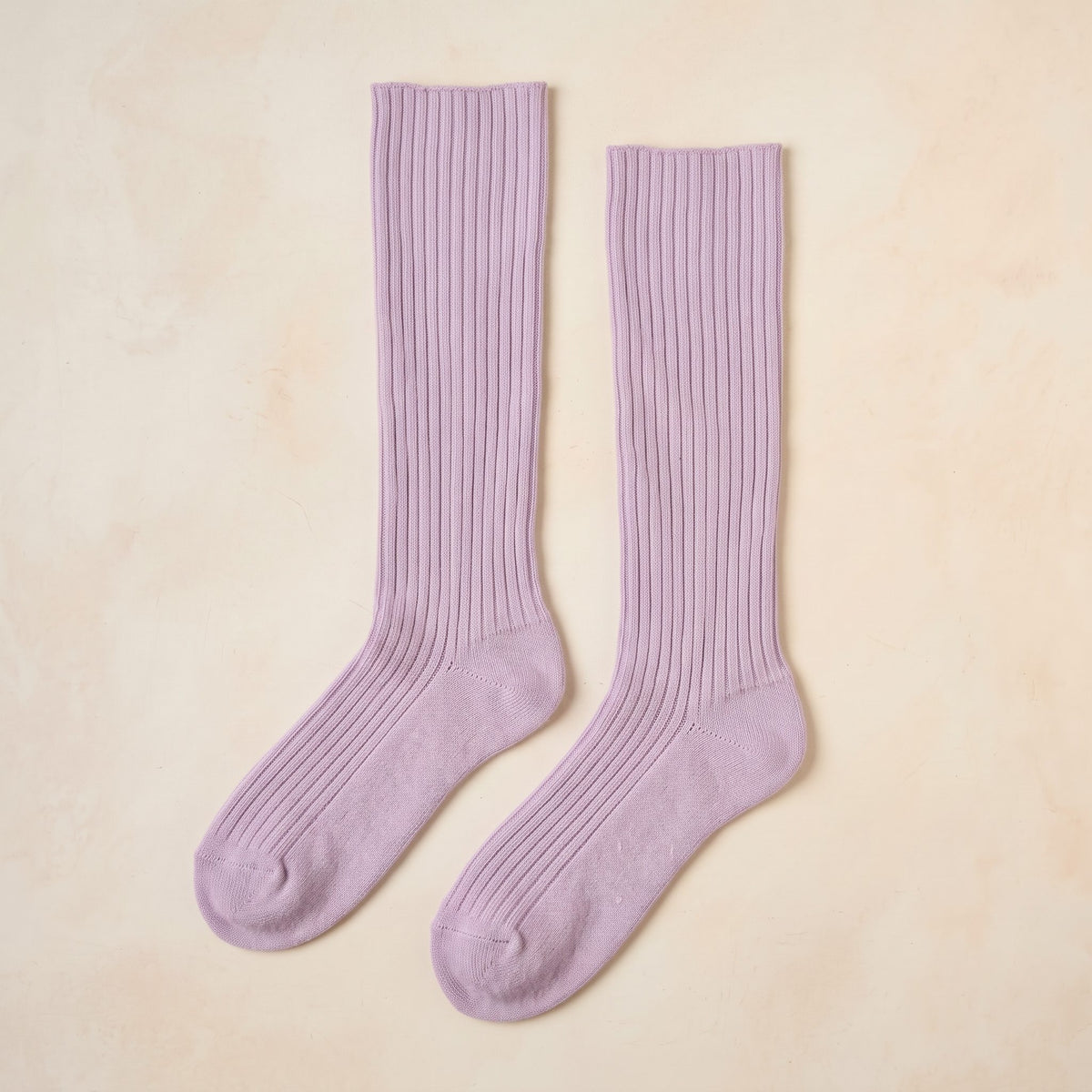 Lilac women's 100% cashmere knee-high socks - pair shown flat