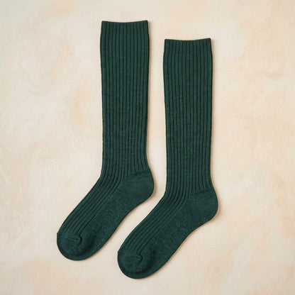 Pine women's 100% cashmere knee-high socks - pair shown flat