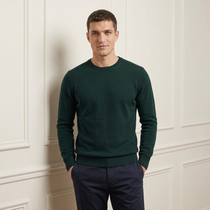 Pine men's 100% cashmere crewneck sweater - front view on model
