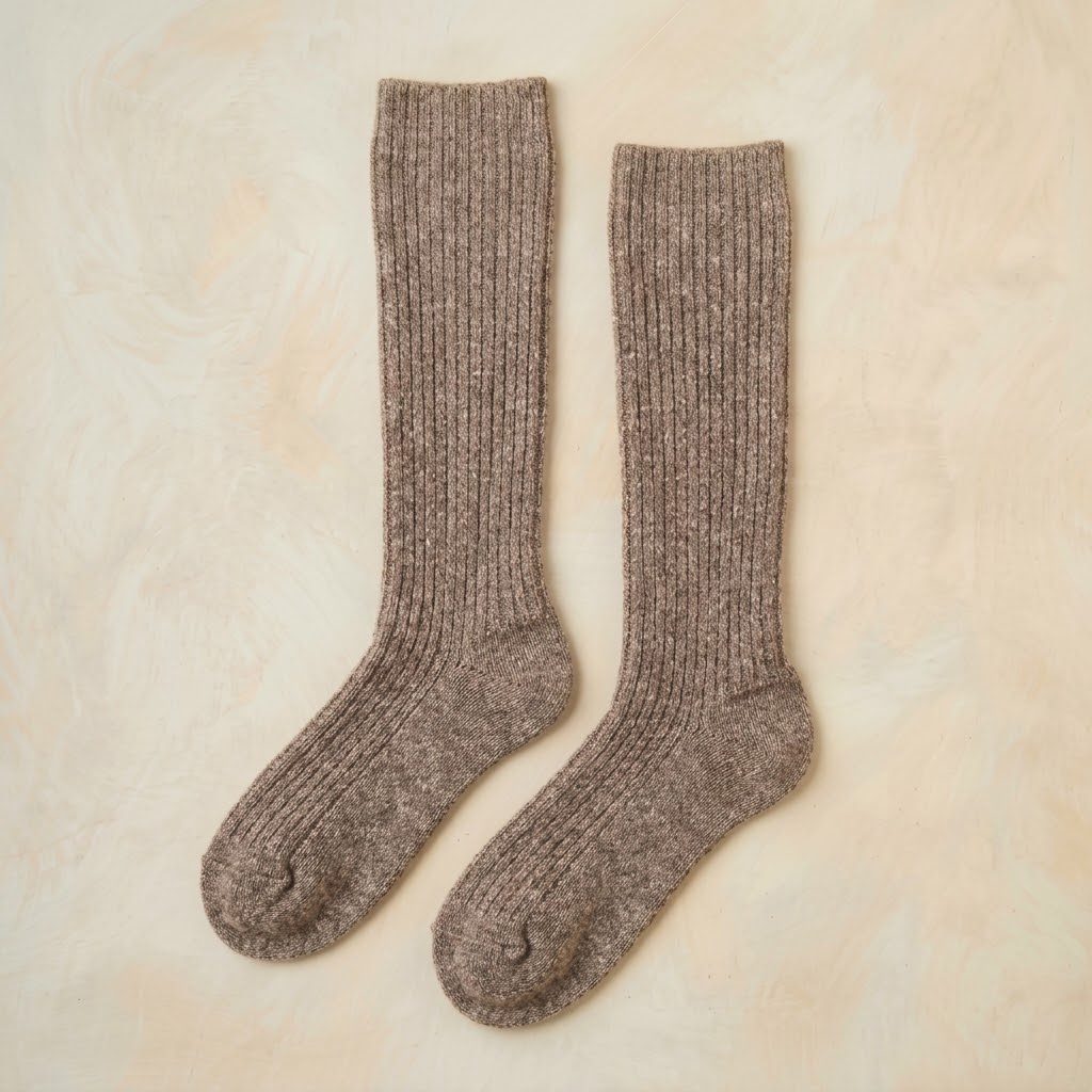 Toast Melange women's undyed cashmere knee-high socks - pair shown flat