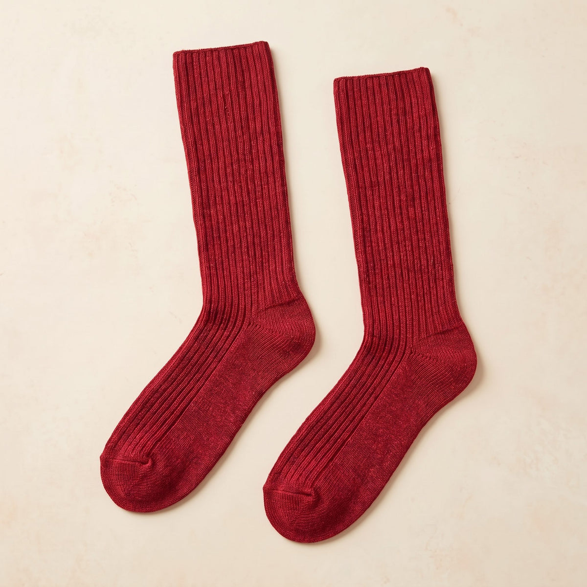 Wine Red women's 100% cashmere knee-high socks - pair shown flat