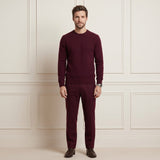 Wine Red men's 100% cashmere crewneck sweater - front view on model