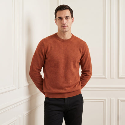 Amber men's 100% cashmere crewneck sweater - front view, close crop